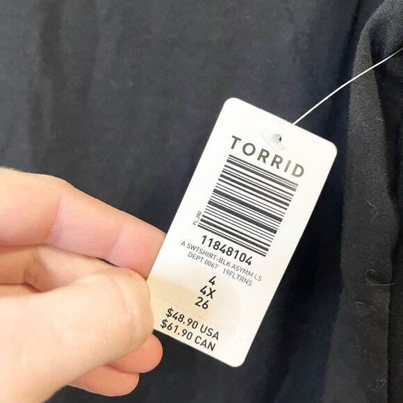 Torrid Black French‎ Terry Asymmetrical Hem Long Sleeve Sweatshirt Plus 4X NEW - Picture 7 of 7